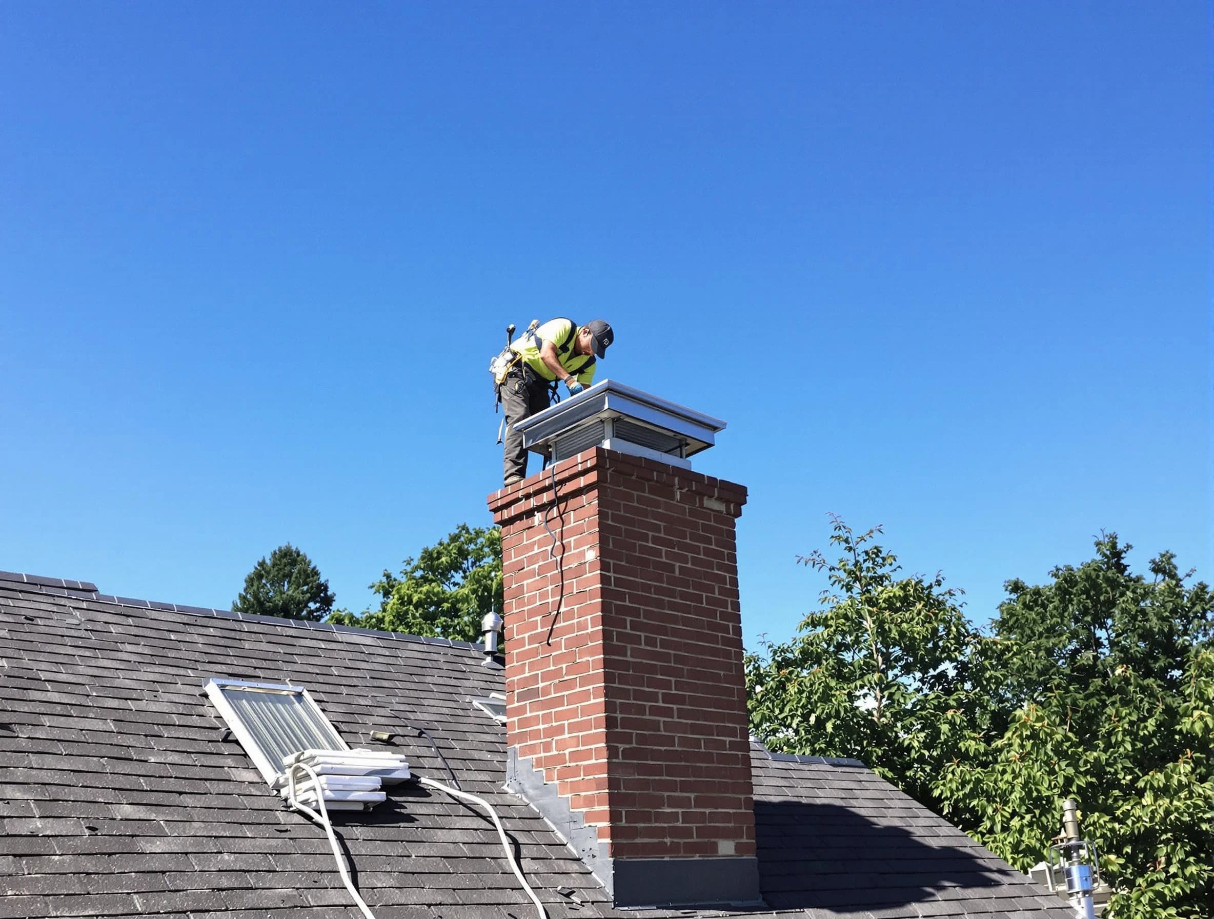 McLoud Chimney Sweep technician measuring a chimney cap in McLoud, OK
