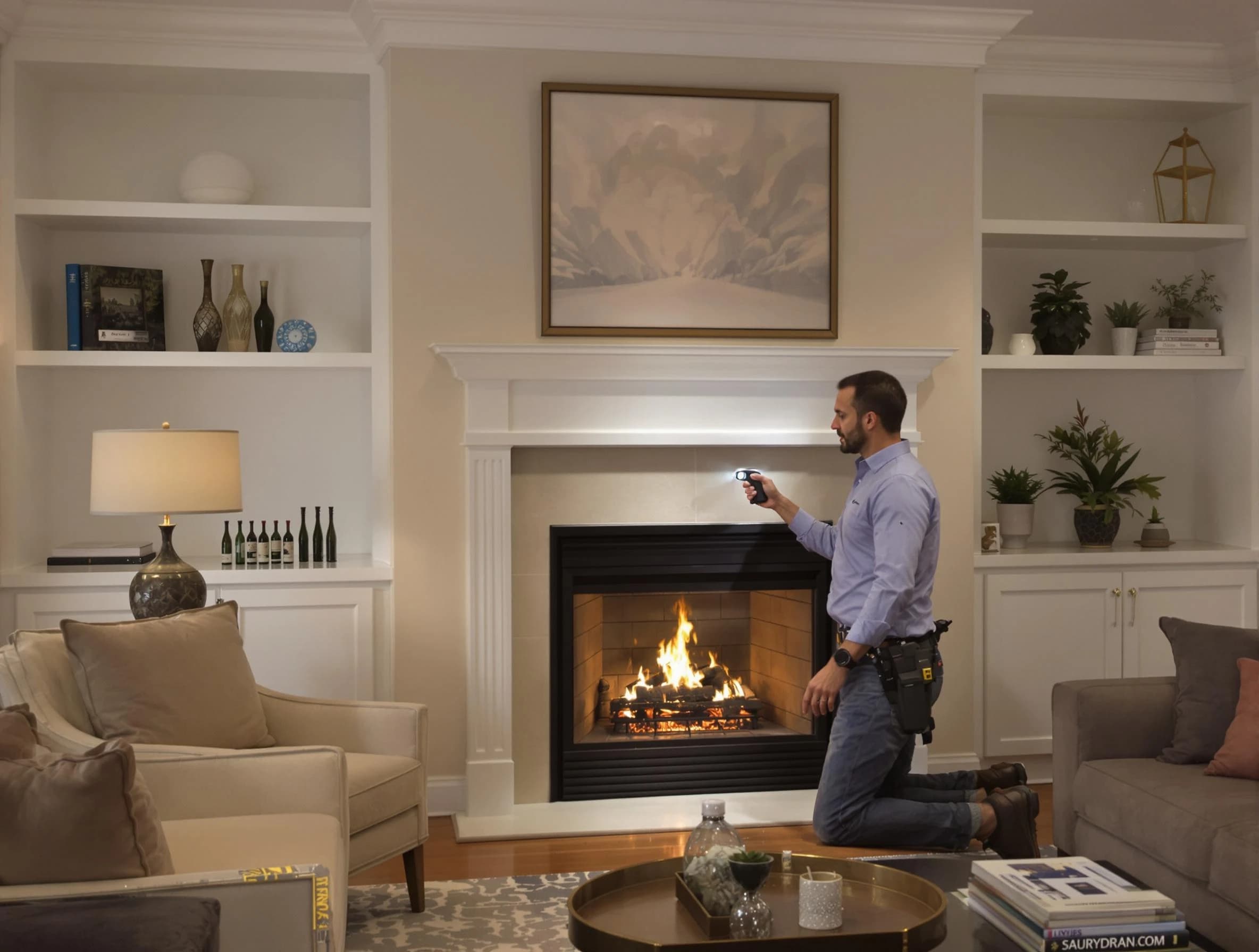 McLoud Chimney Sweep conducting a fireplace safety inspection in McLoud, OK