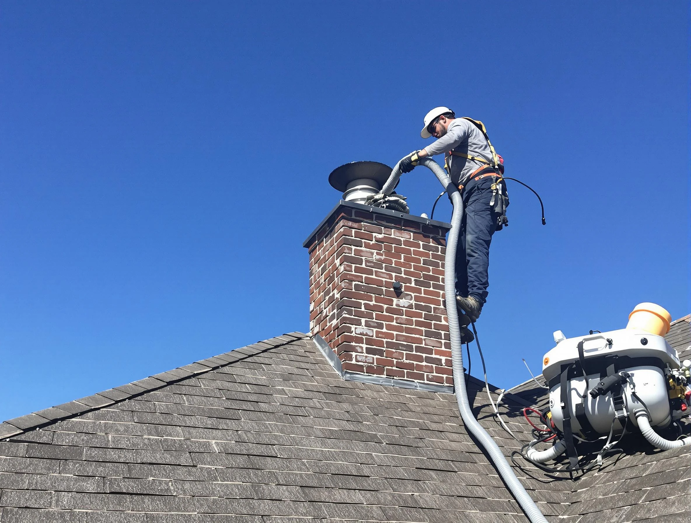 Dedicated McLoud Chimney Sweep team member cleaning a chimney in McLoud, OK
